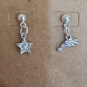 Silver Star and Comet Dangle Earrings - Silver